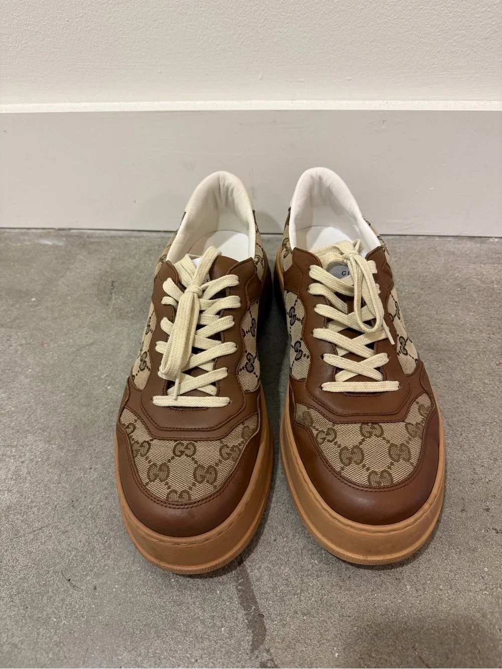 Gucci Brown GG Canvas & Leather Low-Top Sneakers